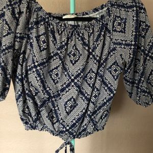 Boat neck top with Aztec patterns and tie